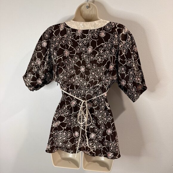 Vintage Y2K Rampage Shirt S Kimono Babydoll Asian Floral Satin Empire Waist - Picture 6 of 9